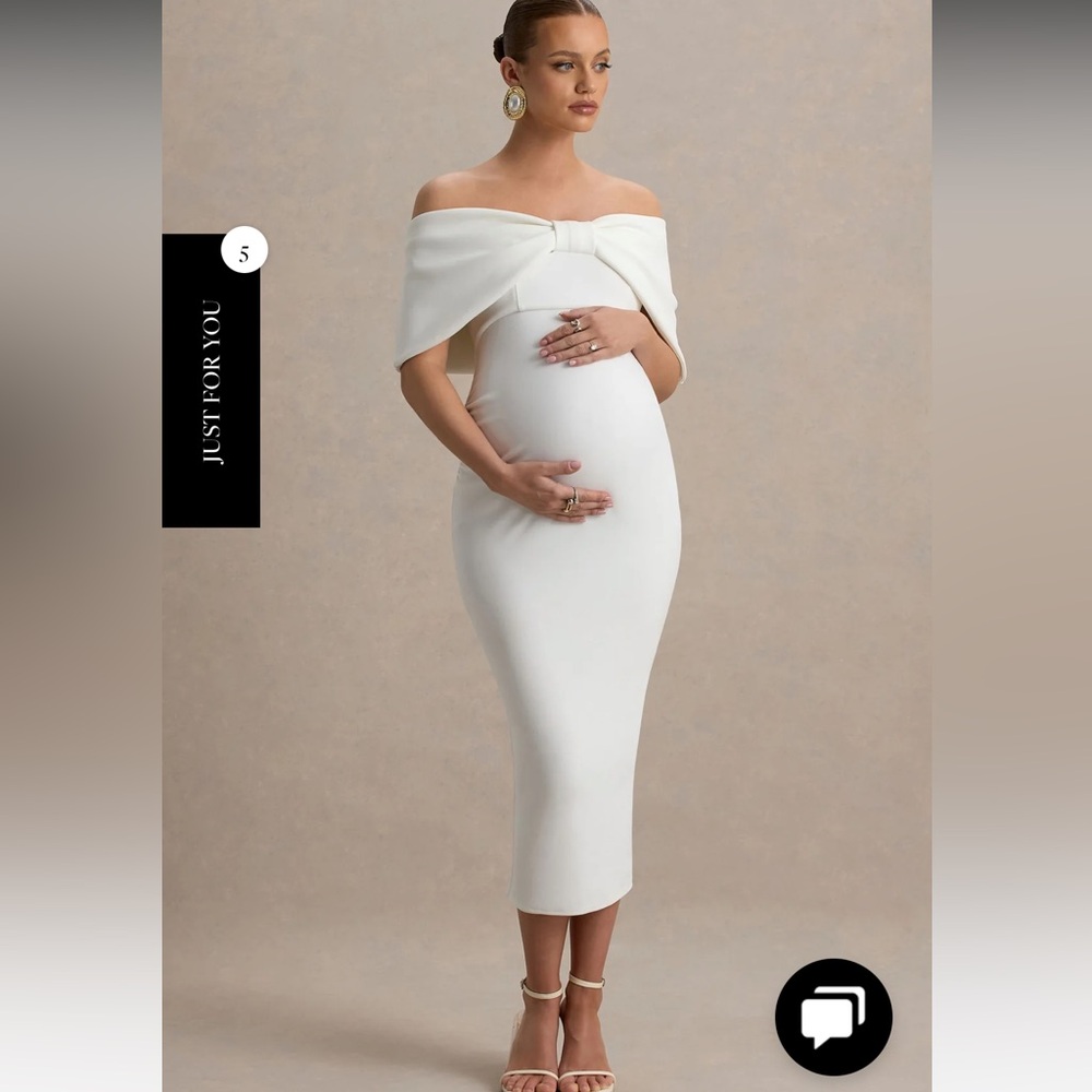 WHITE BOW BARDOT MATERNITY MIDI DRESS